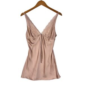Victoria's Secret Camisole Women Small Gold Silk Lace Trim Sleeveless Lingerie